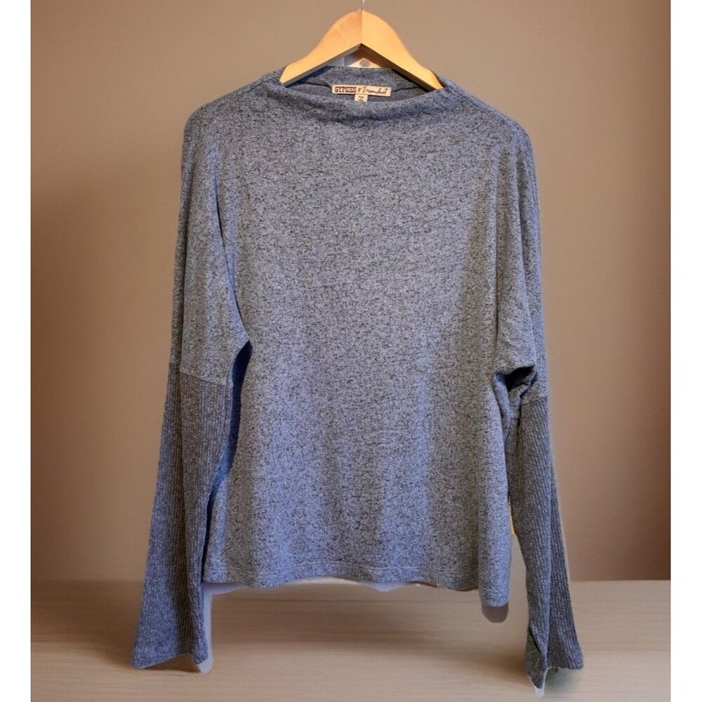 Gypsies Moondust Blue Knit Top XL Long Sleeve Ribbed Contrast Soft Stretch Casu